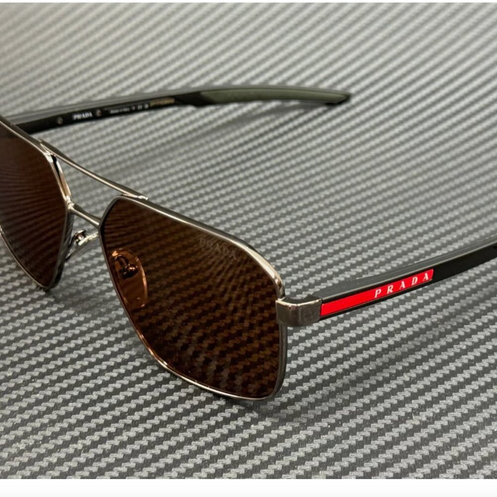 Prada Mens Brown Gunmetal 60mm Sunglasses